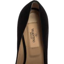 Pre Owned Valentino Black Suede Flower Embellished Peep Toe Platform Pumps Size 37.5