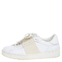Valentino White Beige Patent Leather Band Low Top Sneakers Size 38 Valentino TLC