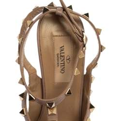 Pre Owned Valentino Beige Patent Leather Rockstud Ankle Strap Sandals Size 38