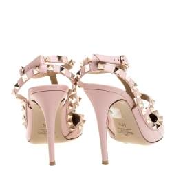 Pre Owned Valentino Pink Leather Rockstud Strappy Sandals Size 38.5 