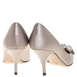 Valentino Grey Satin Crystal and Pearl Embellished Pointed Toe Pumps Size 37.5