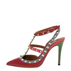 مملوكة مسبقًا Valentino Multicolor Leather Rockstud Pointed Toe Pumps Size 36