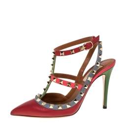 مملوكة مسبقًا Valentino Multicolor Leather Rockstud Pointed Toe Pumps Size 36