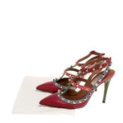 مملوكة مسبقًا Valentino Multicolor Leather Rockstud Pointed Toe Pumps Size 36