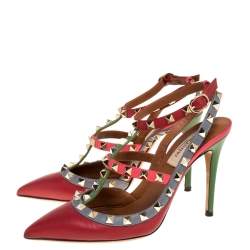 مملوكة مسبقًا Valentino Multicolor Leather Rockstud Pointed Toe Pumps Size 36