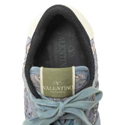 Pre Owned Valentino Tricolor Suede Leather And Lace Rockstud Low Top Sneakers Size 36