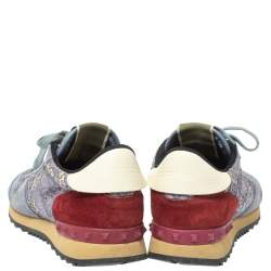 Pre Owned Valentino Tricolor Suede Leather And Lace Rockstud Low Top Sneakers Size 36