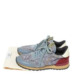 Pre Owned Valentino Tricolor Suede Leather And Lace Rockstud Low Top Sneakers Size 36