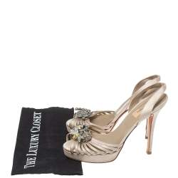 Valentino Beige Satin Crystal Embellished Peep Toe Slingback Sandals Size 37