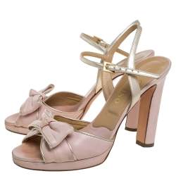 Pre Owned Valentino Blush Pink Leather Bow Slingback Ankle Strap Sandals Size 37
