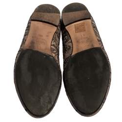Pre Owned Valentino Black Glitter Lace Smoking Slippers Size 38.5