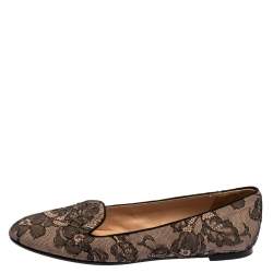 Pre Owned Valentino Black Glitter Lace Smoking Slippers Size 38.5