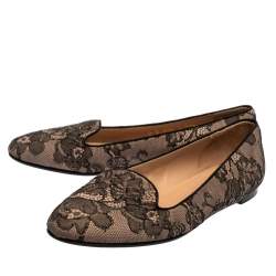Pre Owned Valentino Black Glitter Lace Smoking Slippers Size 38.5