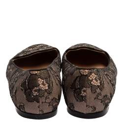 Pre Owned Valentino Black Glitter Lace Smoking Slippers Size 38.5