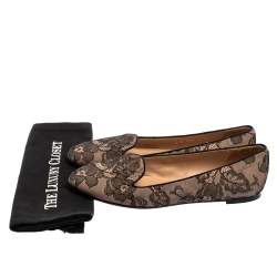 Pre Owned Valentino Black Glitter Lace Smoking Slippers Size 38.5