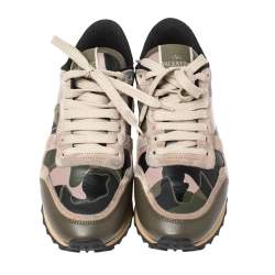 مملوكة مسبقًا حذاء رياضي فالنتينو "روكرونر" منخفض من أعلى كاموفلاغ جلد و سويدي متعدد الألوان مقاس 37.5