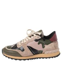 مملوكة مسبقًا حذاء رياضي فالنتينو "روكرونر" منخفض من أعلى كاموفلاغ جلد و سويدي متعدد  الألوان مقاس 37.5