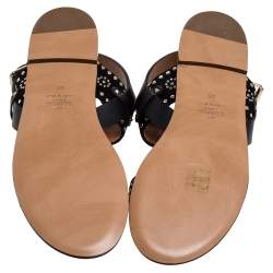 مملوكة مسبقًا Valentino Black Suede Embellished Teodora Ankle Strap Buckle Flats Size 39