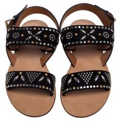 مملوكة مسبقًا Valentino Black Suede Embellished Teodora Ankle Strap Buckle Flats Size 39