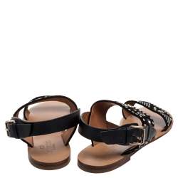 مملوكة مسبقًا Valentino Black Suede Embellished Teodora Ankle Strap Buckle Flats Size 39