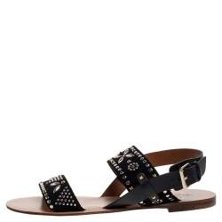 مملوكة مسبقًا Valentino Black Suede Embellished Teodora Ankle Strap Buckle Flats Size 39