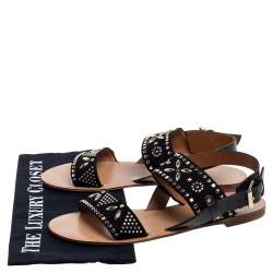 مملوكة مسبقًا Valentino Black Suede Embellished Teodora Ankle Strap Buckle Flats Size 39