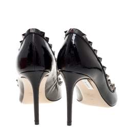 Pre Owned Valentino Black Patent Leather Rockstud Embellished Pointed Toe Pumps Size 41