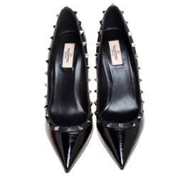 Pre Owned Valentino Black Patent Leather Rockstud Embellished Pointed Toe Pumps Size 41