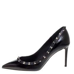 Pre Owned Valentino Black Patent Leather Rockstud Embellished Pointed Toe Pumps Size 41