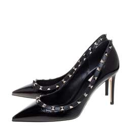 Pre Owned Valentino Black Patent Leather Rockstud Embellished Pointed Toe Pumps Size 41