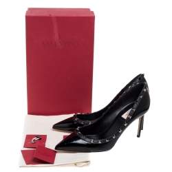 Pre Owned Valentino Black Patent Leather Rockstud Embellished Pointed Toe Pumps Size 41