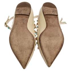 Pre Owned Valentino White Leather Rolling Rockstud Ankle Strap Ballet Flats Size 37