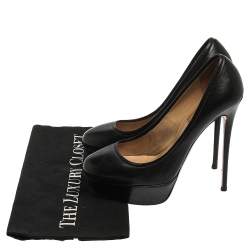 Pre Owned Valentino Black Leather Round Toe Platform Pumps Size 39