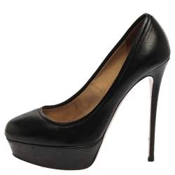Pre Owned Valentino Black Leather Round Toe Platform Pumps Size 39