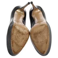 Pre Owned Valentino Black Leather Round Toe Platform Pumps Size 39