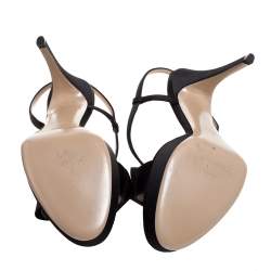 Valentino Black Satin And PVC Bow Open Toe Slingback Sandals Size 39.5