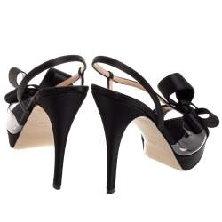 Valentino Black Satin And PVC Bow Open Toe Slingback Sandals Size 39.5