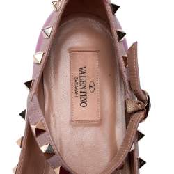 Pre Owned Valentino Pink Patent Leather Rockstud Ankle Strap Pointed Toe Flats Size 37