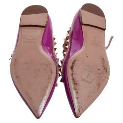 Pre Owned Valentino Pink Patent Leather Rockstud Ankle Strap Pointed Toe Flats Size 37