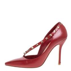مملوكة مسبقًا Valentino Red Leather D'Orsay Rockstud Pumps Size 40