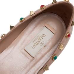 Pre Owned Valentino Beige Leather Rolling Rockstud Pointed Toe Ballet Flats Size 37.5
