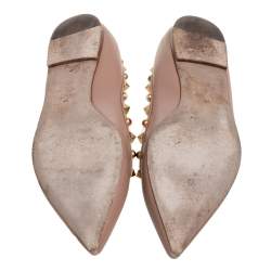Pre Owned Valentino Beige Leather Rolling Rockstud Pointed Toe Ballet Flats Size 37.5