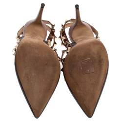 Pre Owned Valentino Burgundy Leather Rockstud Pointed Toe Ankle Strap Sandals Size 38