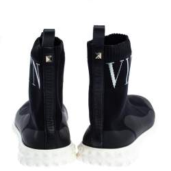 Pre Owned Valentino Black Stretch Knit Fabric Sock Sneakers Size 37