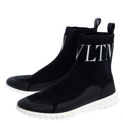 Pre Owned Valentino Black Stretch Knit Fabric Sock Sneakers Size 37