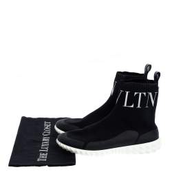 Pre Owned Valentino Black Stretch Knit Fabric Sock Sneakers Size 37