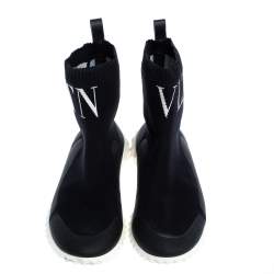 Pre Owned Valentino Black Stretch Knit Fabric Sock Sneakers Size 37