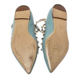 Pre Owned Valentino Pale Blue Leather Rockstud Flats Size 37
