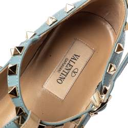Pre Owned Valentino Pale Blue Leather Rockstud Flats Size 37