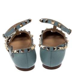 Pre Owned Valentino Pale Blue Leather Rockstud Flats Size 37